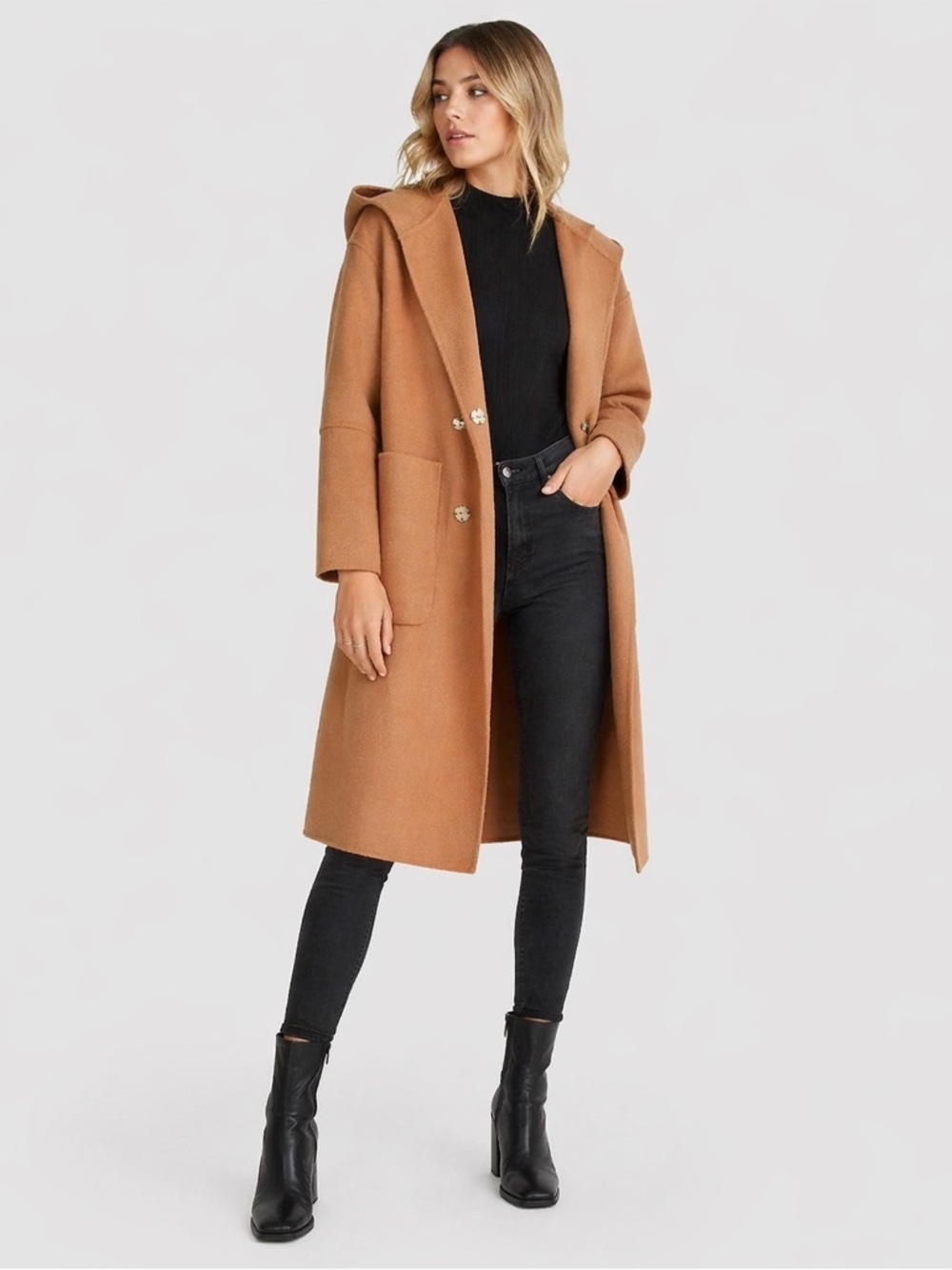 Belle & Bloom Walk This Way Wool Blend Oversized Coat - Size Small Camel Brown